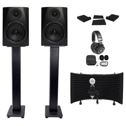 (2) APM6B 6.5" 350W Studio Monitors + Stands + Pads + Headphones + Mic + Shield