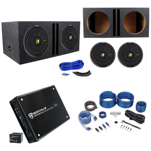 2) Kicker 44CWCD124 CompC 12" Subs+Vented Enclosure+500W Mono Amplifier+Wire Kit