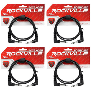 4 Rockville RCTR103RR-B 3' Black 1/4" TRS Right Angle to Same Cable 100% Copper