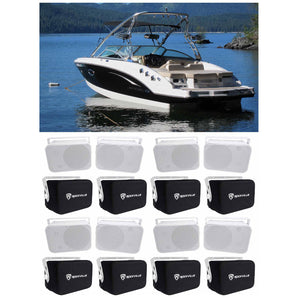 (8) Rockville HP65S-8 6.5" Marine Box Speakers+Swivel Brackets+Covers For Boats