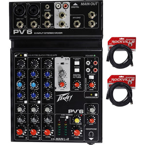 Peavey PV6 PV 6 Pro Audio Mixer w/ 2 Mic In, USB, Compressor/Effects+XLR Cables