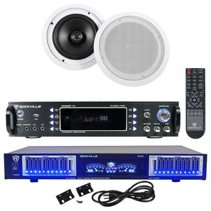 Rockville RPA60BT Home Theater Bluetooth Receiver+10 Band Eq+8" Ceiling Speakers