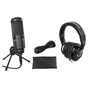 Audio Technica Gaming Streaming Twitch Bundle: AT2020USB Mic+Headphones+Stand
