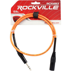 Rockville RCXMB3O 3' Male REAN XLR to 1/4'' TRS Cable Orange 100% Copper