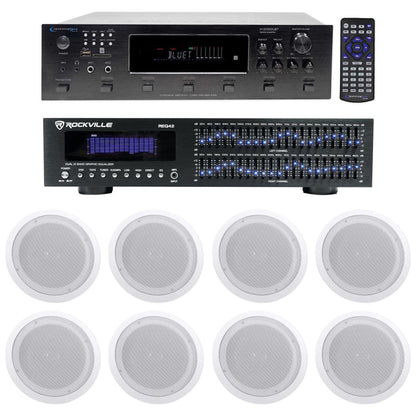 6-Zone Receiver with (4) Pairs of White 8" In-Ceiling Speakers, Home Package