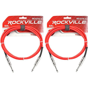 2 Rockville RCGT6.0R 6'  1/4" TS to 1/4'' TS Guitar/Instrument Cable