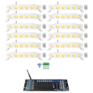 12 Rockville BEST STRIP 60 White Rechargeable Light Bars+Wireless DMX Controller