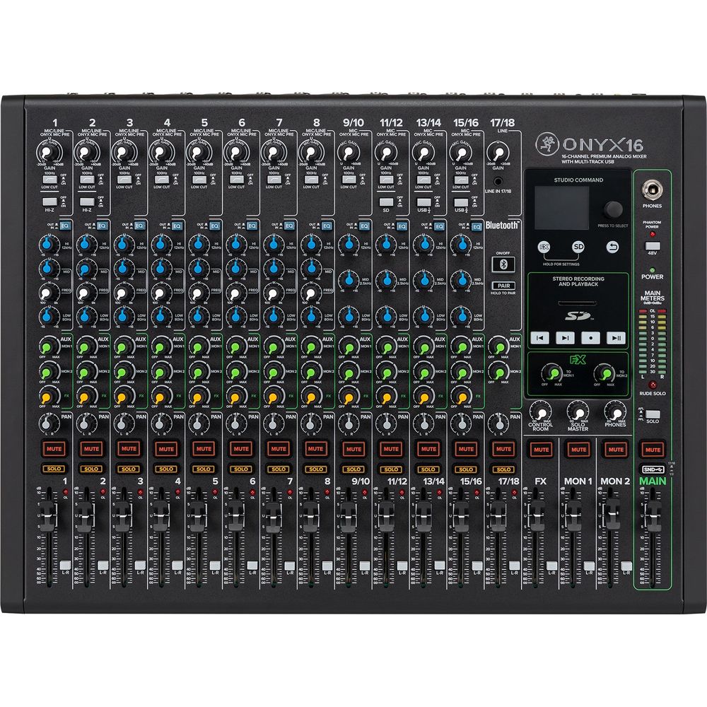 Mackie ONYX16 16-Channel Analog Mixer w/ Multi-Track USB/3-Band EQ+Bluetooth