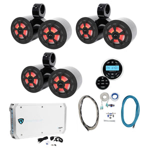3 Rockville Dual 6.5" Marine Wakeboard LED Speakers+Receiver+Amplifier+Wire Kit