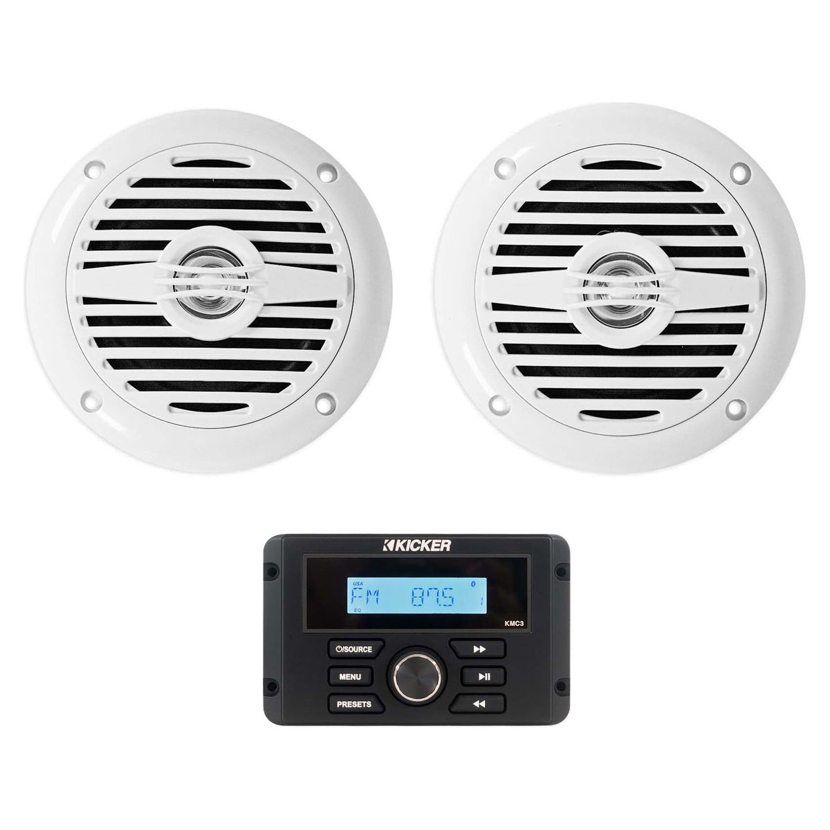 KMC3 Gauge Hole Digital Media Receiver w/Bluetooth+(2) 4" White Speakers