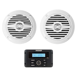 KICKER KMC3 Gauge Hole Digital Media Receiver w/Bluetooth+(2) 4" White Speakers