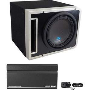 Alpine S-SB10V 10" 600w S-W10D4 Subwoofer+Ported Sub Box+KTA-200M Amp+Bass Knob