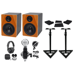 (2) Rockville DPM5C 5.25" 300w Dual Active Studio Monitors+Stands+Headphones+Mic