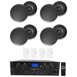 Rockville 4-Room Home Audio Kit Stereo+Black 6.5" Ceiling Speakers+Wall Controls