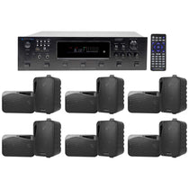 H12X500UBT 6-Zone Receiver + (12) Black 4 In Outdoor/Indoor Speakers For Restaurant/Bar