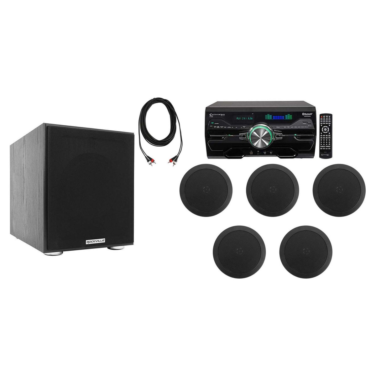 DV4000 4000W Home Theater DVD Receiver w/(6) 5.25" Black Ceiling Speakers & Subwoofer