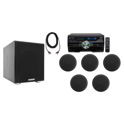 DV4000 4000W Home Theater DVD Receiver w/(6) 5.25" Black Ceiling Speakers & Subwoofer