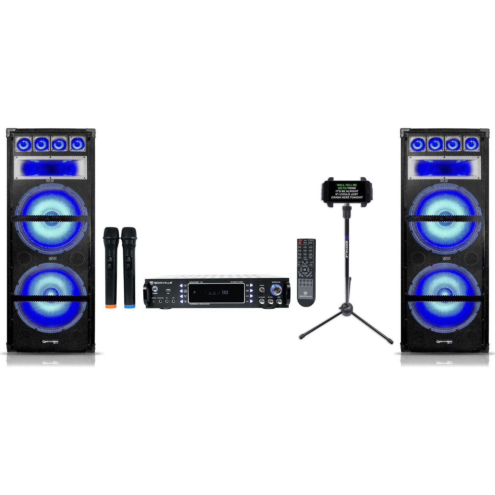 Technical Pro Dual 15" LED Karaoke Speakers+Bluetooth Amplifier+2 ...