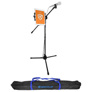 Rockville Tripod Karaoke Microphone Stand+Mic w/iPad/Tablet Clip Mount+Carry Bag