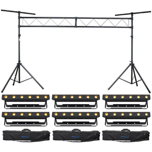 6 Chauvet DJ Ezlink Strip Q6 BT Wireless Bluetooth Wash Lights+Bags+Truss System