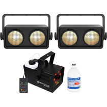 (2) Shocker 2 Blinder Lights + R1200L Fog Machine + Fluid Bundle