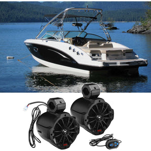 (2) Boss 6.5" 750 Watt Powered Marine Bluetooth Wakeboard Tower Speakers+Remote