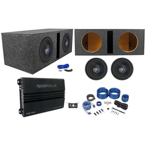 2) Rockville K5 W10K5S2 10" 1200w Subwoofers+Vented Sub Box+Mono Amplifier+Wires