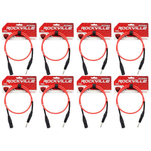 8 Rockville RCXMB3-R Red 3' Male REAN XLR to 1/4'' TRS Balanced Cables