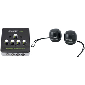 SAMSON QH4 4-Channel Studio/Podcast Headphone Amplifier+(2) Bluetooth Speakers