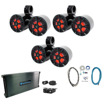 (6) RKL80MB 8" Marine Boat Dual Wakeboard Tower LED Speakers + Amplifier