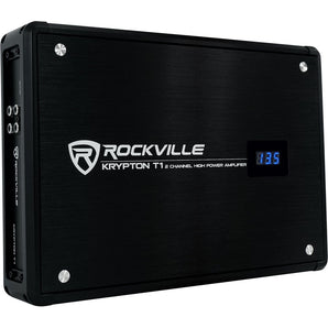 Rockville KRYPTON T1 1600 Watt 2 Channel Car Amplifier w VoltMeter+Amp Wire Kit