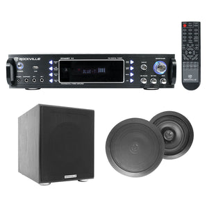 RPA60BT Home Theater Bluetooth Receiver+(2) 8" Black In-Ceiling Speakers+Sub