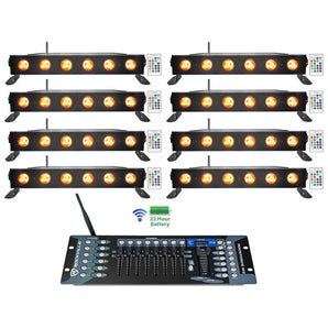 8) Rockville BEST STRIP 60 Black Rechargeable Light Bars+Wireless DMX Controller