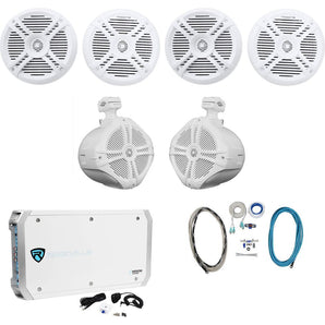 4) Rockville RMSTS65W 6.5" 1600w Marine Boat Speakers+8" Wakeboards+Amp+Wire Kit