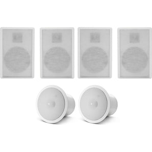 (4) Rockville ROCKSLIM White 240w Slim Home Theater Wall Speakers+JBL Subwoofers