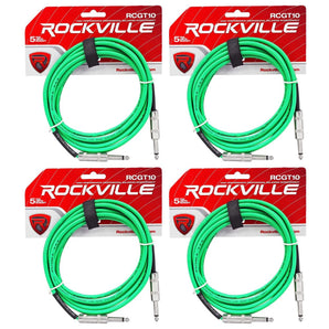 4 Rockville RCGT10G 10'  1/4" TS to 1/4'' TS Guitar/Instrument Cable