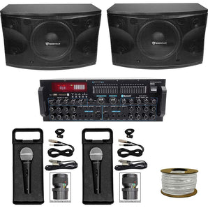 (2) Rockville 12" 1600w Karaoke Speakers+Bluetooth Pro Amplifier Mixer+2) Mics