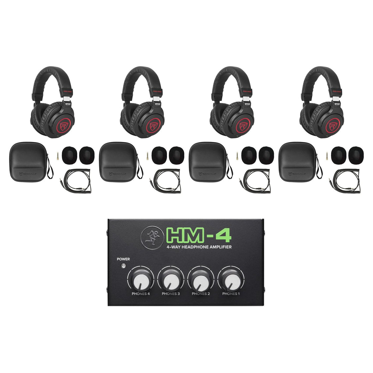 (4) PRO-M50 SR Headphones Bundle with Mackie HM-4 Headphone Amplifier
