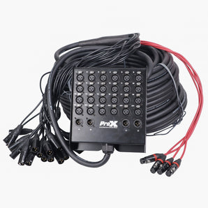 ProX XC-SB244XLR150 150' XLR Stage Extension Box w/24 XLR-F+4 XLR-M Snake Cable
