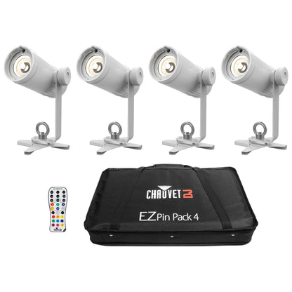 Chauvet DJ Ezpin Pack 4 EZpin Pin Spot Light Fixtures+IRC-6 Remote+Carry Case