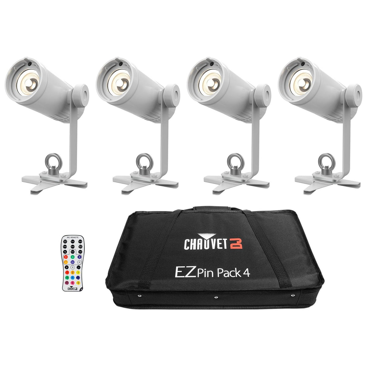 Ezpin Pack 4 Pin Spot Fixtures + IRC-6 Remote + Case + R700 Fog Machine