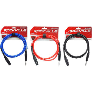 3 Rockville 6' Female Rean XLR to 1/4'' TRS Cables (3 Colors)