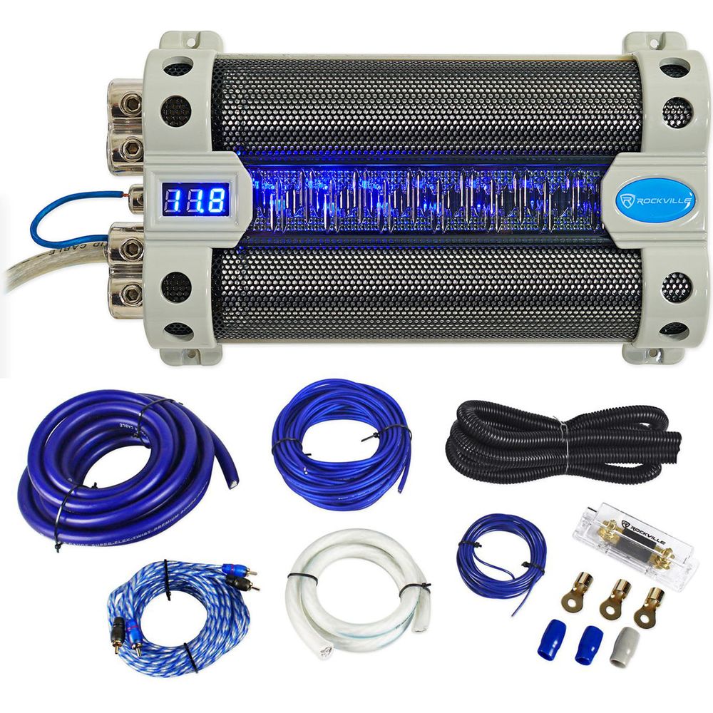30 Farad Capacitor + 0 Gauge Amp Wiring Kit Bundle