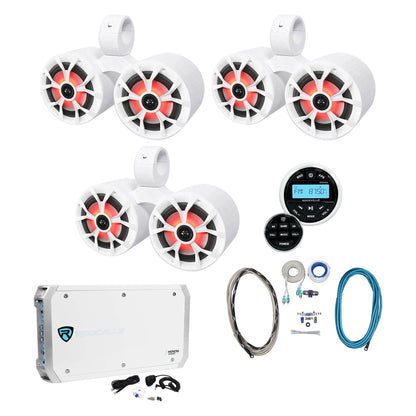 (3) Dual 6.5" Marine Wakeboard LED Speakers+Receiver+Amplifier+Wires