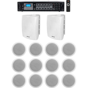 (2) 6.5" White Wall+(12) 6" Ceiling Speakers+Commercial Amp 4 Restaurant/Office