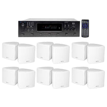 6-Zone Receiver + (12) White Cube Wall Speakers For Restaurant/Bar/Cafe