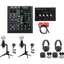 2-Person Podcast Recording Kit w/Mackie ProFX6v3 Mixer + Desk Stands