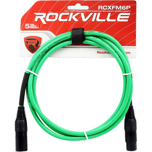Rockville RCXFM6P-G Green 6' Female to Male REAN XLR Mic Cable 100% Copper