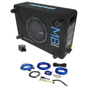 Memphis Audio MBE8SP 8" 300w Powered Loaded Car Subwoofer+Enclosure Box+Wire Kit