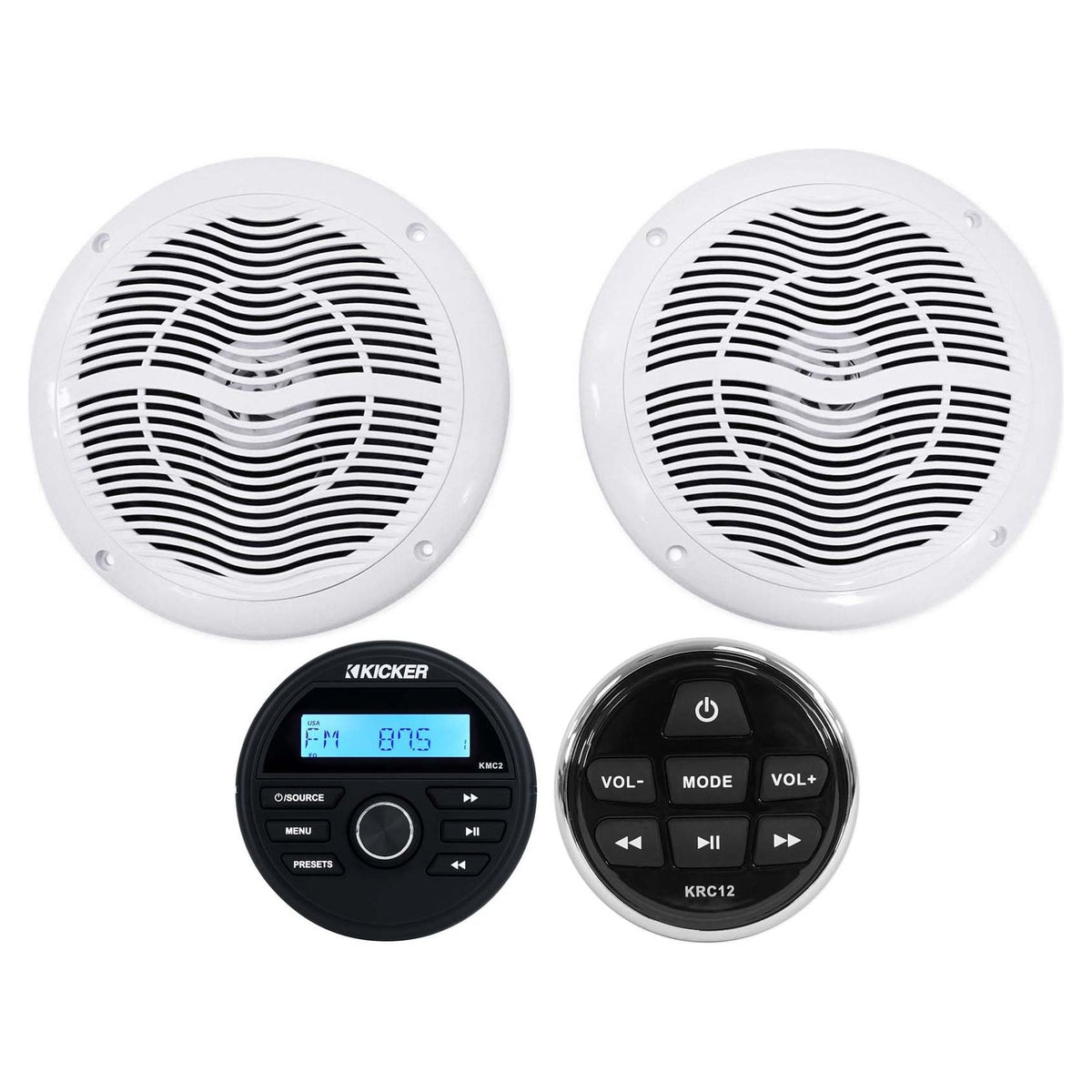 KMC2 Digital Media Receiver w/Bluetooth+Remote+(2) 6.5" White Speakers